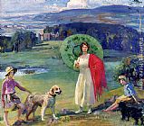 Sir Alfred James Munnings Canvas Paintings - Mrs. Robert Rankin And Her Daughters At Broughton Towers